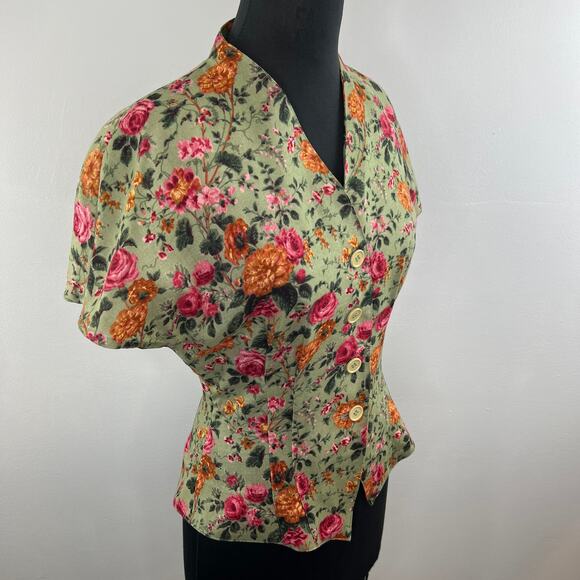 Vintage JOSEPH HO 100% Wool Pink Orange Floral Button-Up Tailored Dolman Top 8 - Picture 3 of 7